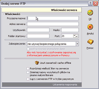 Dodawanie nowego serwera FTP