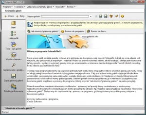 Plansza powitalna programu Galernik do tworzenia galerii zdjęć