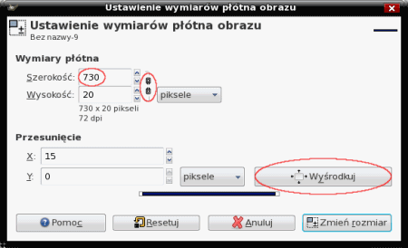 Zmiana wymiarów płótna w GIMP