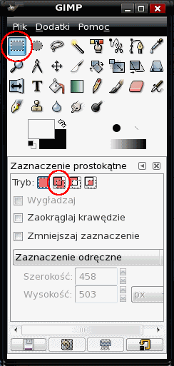 Zaznacz prostokąt w GIMP
