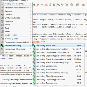 Polecenia zen-coding w Pajączku 5 Professional