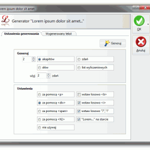 Generator "Lorem ipsum..." - ustawienia generowania