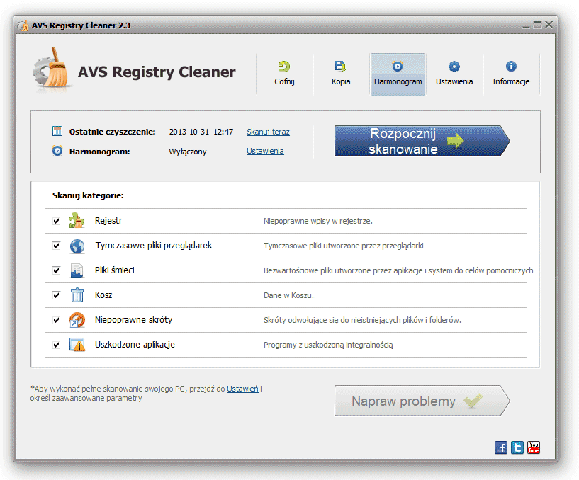 AVS Registry Cleaner - Przed skanowaniem