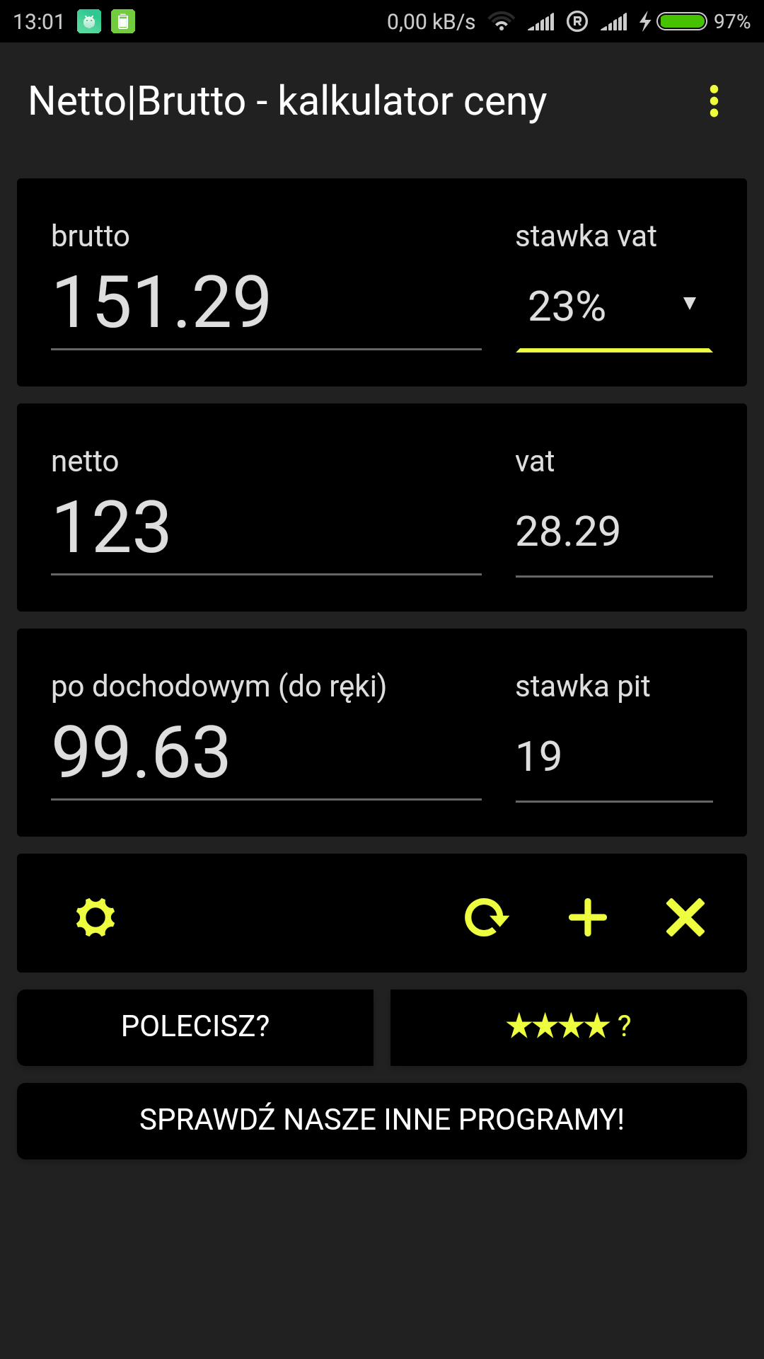 Netto | Brutto - kalkulator cen, podatku vat i dochodowego - aplikacja ...