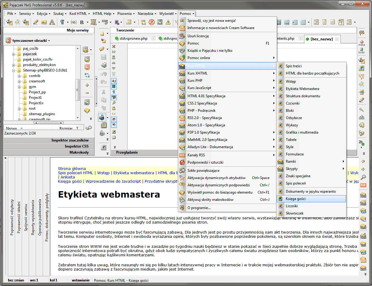 Program Do Tworzenia Fiszek Pajączek - tworzenie stron HTML, CSS, PHP i JavaScript - polski edytor