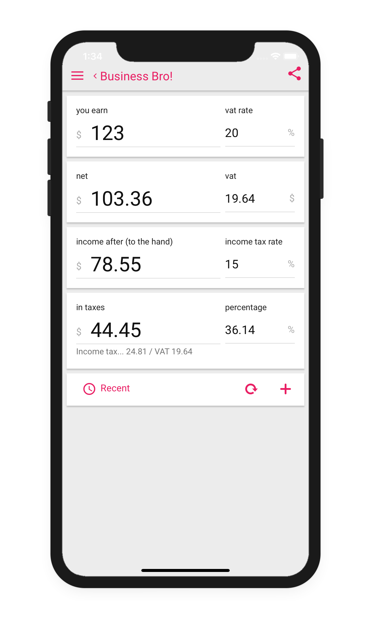 1 8 Business Bro! Calculate taxes, convert currencies and Bitcoin, calculate and track fuel consumption