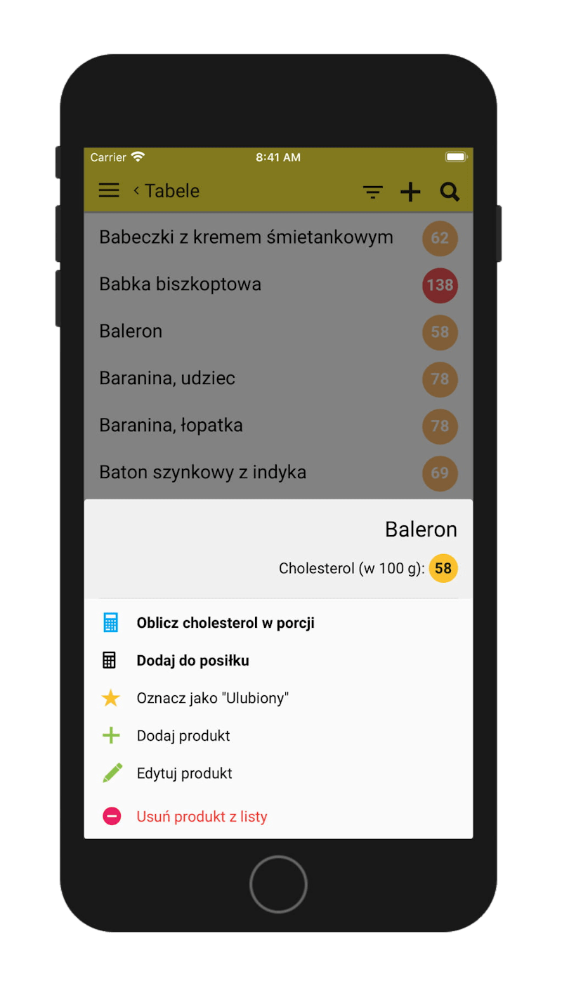 4 13 Zawartość cholesterolu w żywności - pomoc w diecie niskocholesterolowej - aplikacja dla Android, iOS i na urządzenia mobilne