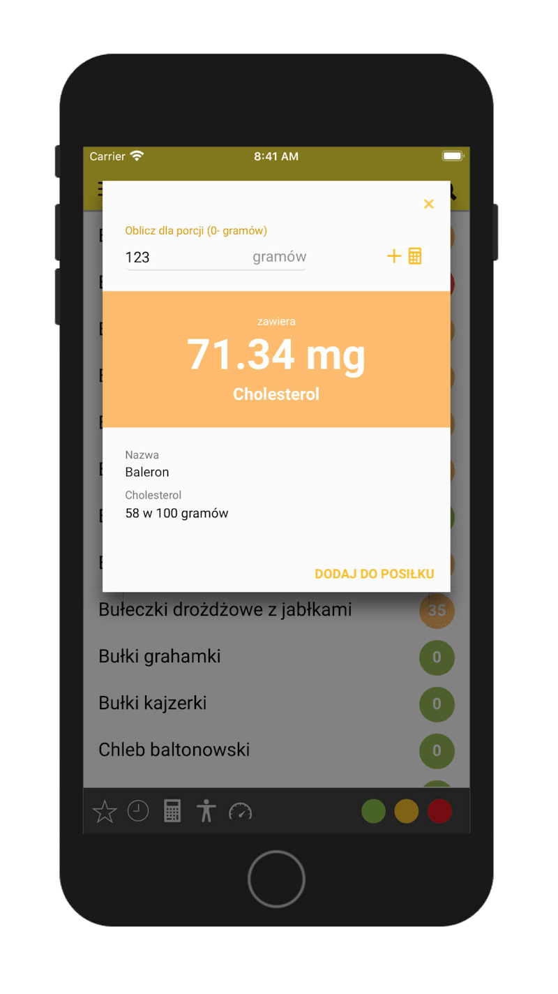 6 4 Zawartość cholesterolu w żywności - pomoc w diecie niskocholesterolowej - aplikacja dla Android, iOS i na urządzenia mobilne