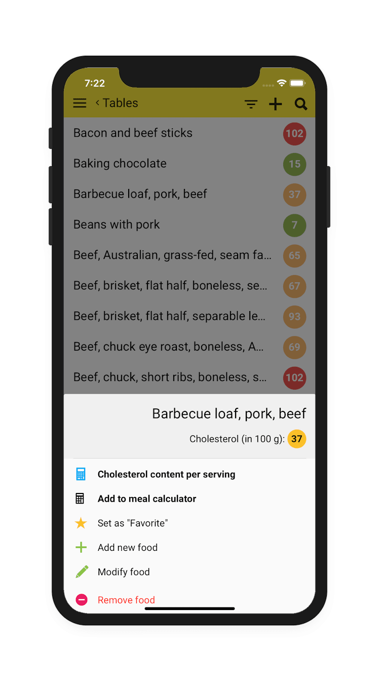 04 cholesterol app en min Cholesterol content in food - help for low cholesterol diets - free Android, iOS and mobile devices application