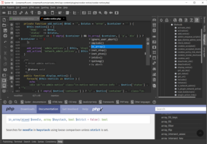Code editor with hints for HTML, JavaScript, PHP, CSS tags and functions