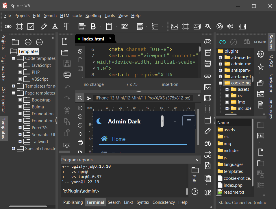 Spider V6 - HTML, JavaScript, CSS, PHP editor and web developer tool